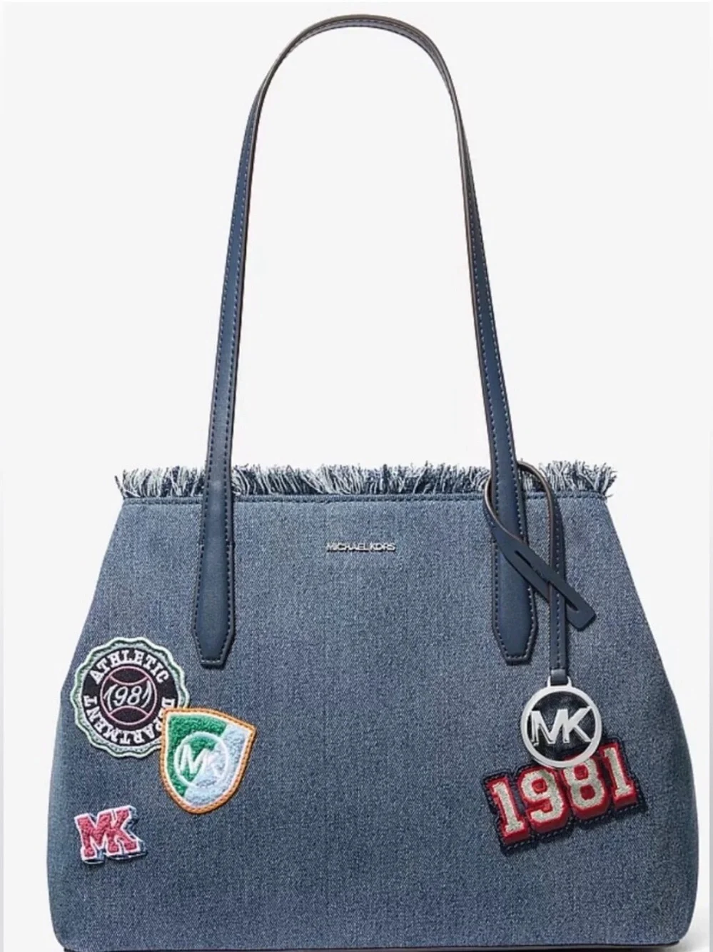 🆕 Michael Kors Avalon Medium Embellished Denim Convertible Tote Bag
